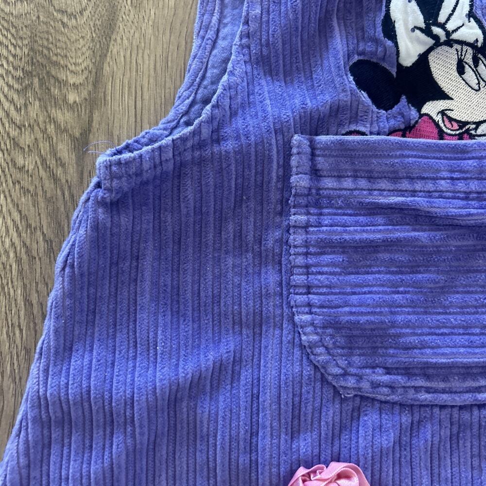 Vintage 3T Minnie Mouse Purple Corduroy Girls Romper Dress Flowers Pocket - Picture 5 of 15